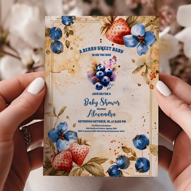 Convites Chá de fraldas doce de Berry de Blueberry (Criador carregado)