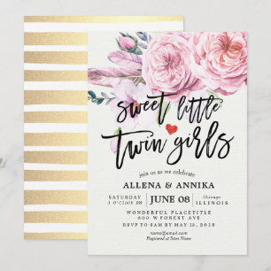 Convites Chá de fraldas Doce Pequenas Garotas Gêmeas Boho F