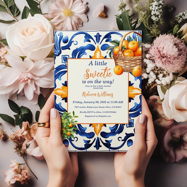 Convites Chá de fraldas Docinho azul Azulejo laranja  (Criador carregado)