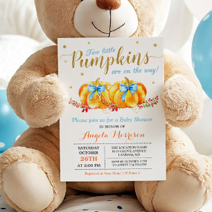Convites Chá de fraldas Dois Pequenos Pumpkins Azul