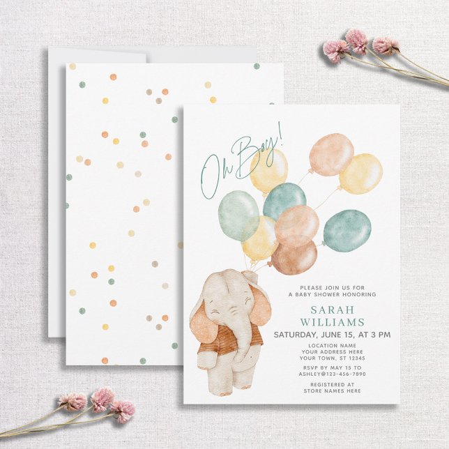 Convites Chá de fraldas dos Balões de Elefantes Modernos (Criador carregado)