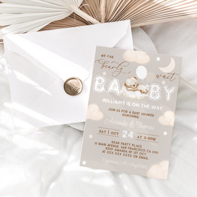 Convites Chá de fraldas dos balões neutros do urso de dormi (Criador carregado)