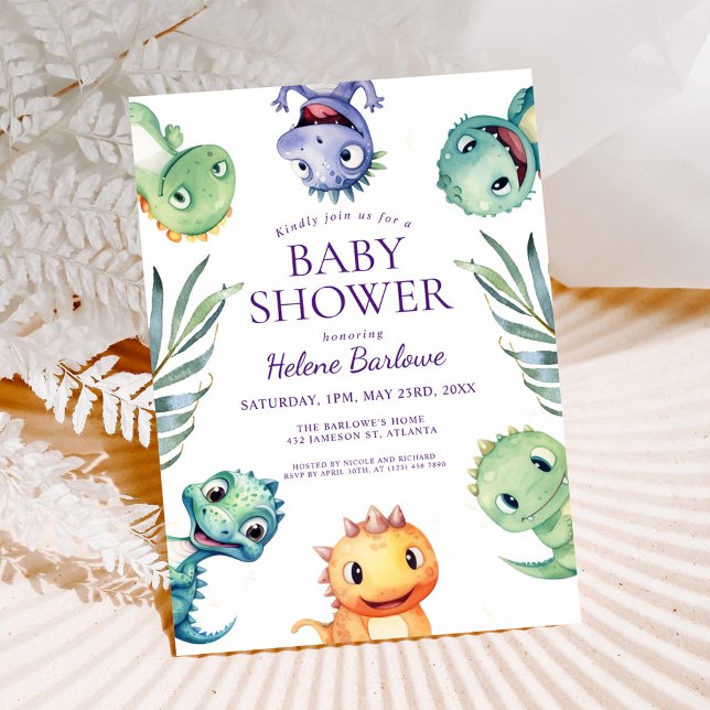 Convites Chá de fraldas dos Dinossauros Jurássicos Cutos (Cute Jurassic Dinosaurs Baby Shower Invitation)