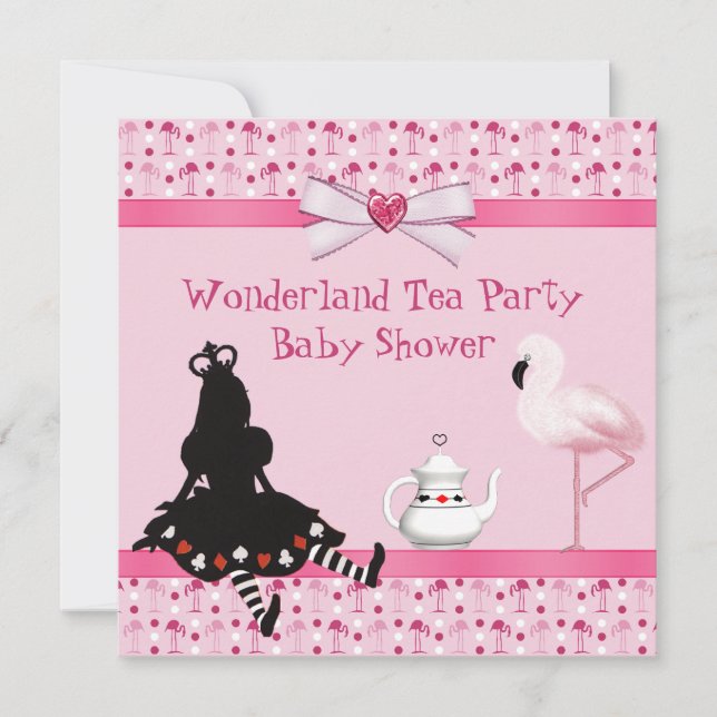 Convites Chá de fraldas dos flamingos do rosa do tea party (Frente)