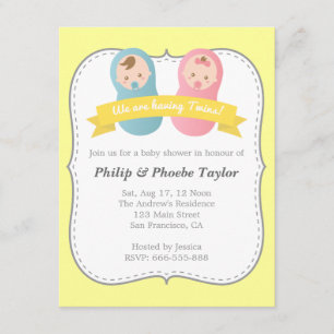 Convites Chá de fraldas dos gêmeos - Garota e bebê bonit