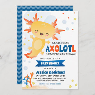 Convites Chá de fraldas Dourado Axolotl Boy