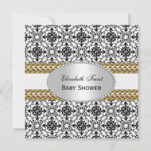 Convites Chá de fraldas Dourado branco preto elegante #2 d