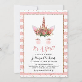 Convites Chá de fraldas Dourado da Unicorn Princess