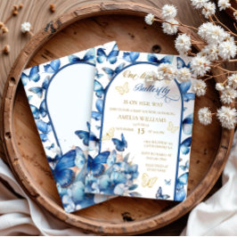 Convites Chá de fraldas Dourado de Borboleta Azul