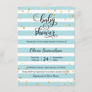Convites Chá de fraldas Dourado de   branco azul-claro