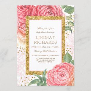 Convites Chá de fraldas Dourado de Confetti Watercolor, ros