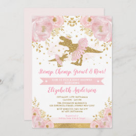 Convites Chá de fraldas Dourado de Dinossauro Floral de Blu