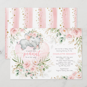 Convites Chá de fraldas Dourado de Elefante Floral Blush