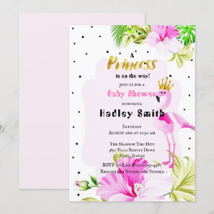 Convites Chá de fraldas Dourado Flamingo Princesa Rosa
