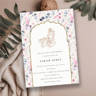 Convites Chá de fraldas Dourado Flor Krishna Índia