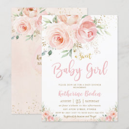 Convites Chá de fraldas Dourado Floral Rosa-Blush Elegante