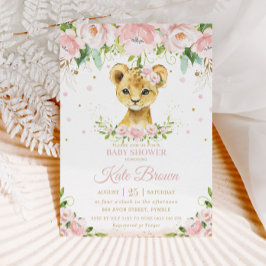 Convites Chá de fraldas Dourado Floral Rosa Blush Lion Blus