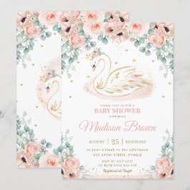Convites Chá de fraldas Dourado Floral Rosa-Rosa Swan Princ