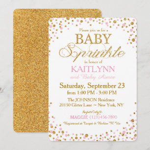 Convites Chá de fraldas Dourado Glitter e Pink Sprinkle