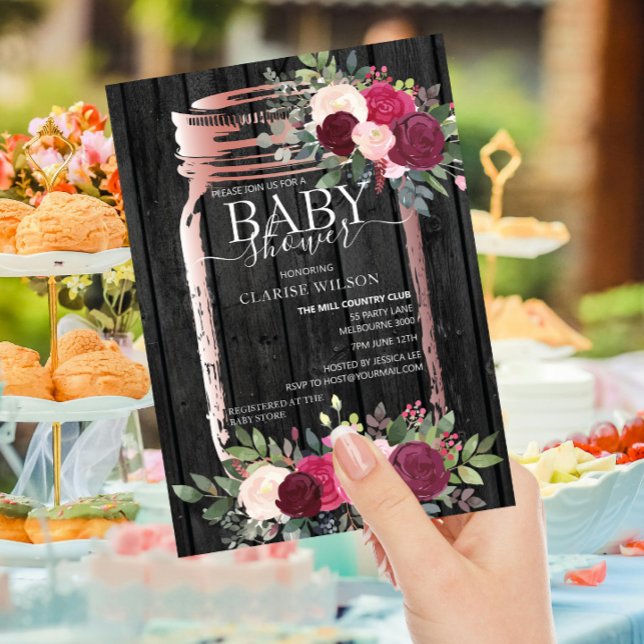 Convites Chá de fraldas Dourado Mason Jar Rosa da Chic Rust (Criador carregado)