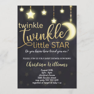 Convites Chá de fraldas Dourado Twinkle Twinkle