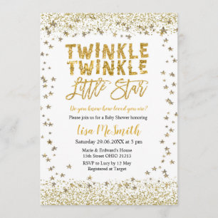 Convites Chá de fraldas Dourado Twinkle Twinkle Little Star