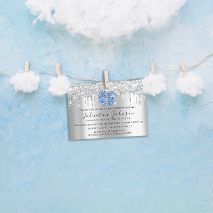 Convites Chá de fraldas Drives Glitter Blue Feet Silver