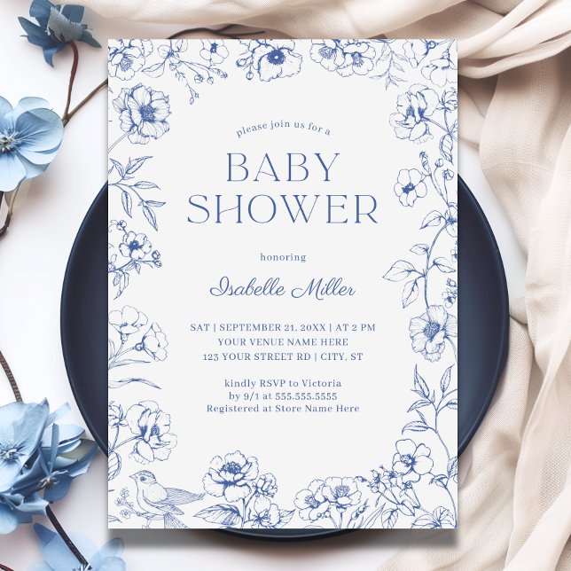 Convites Chá de fraldas Dusty Blue Chinoiserie (Dusty Blue  Baby Boy Shower)