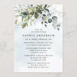 Convites Chá de fraldas Dusty Blue Eucalyptus Greenery Boho