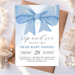 Convites Chá de fraldas Dusty Blue Watercolor Sip e consult