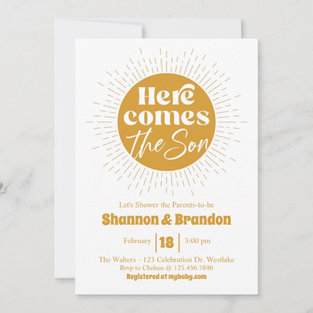 Convites Chá de fraldas, é um menino, Sol, Retro (Frente)
