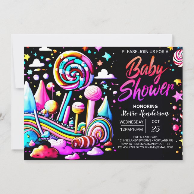 Convites Chá de fraldas Editável Candyland Whimsy (Frente)