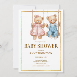 Convites Chá de fraldas editável - Urso de Teddy Cute
