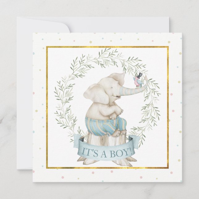 Convites Chá de fraldas Elefante Baby Boy (Frente)