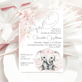 Convites Chá de fraldas Elefante Blash Flower Pink