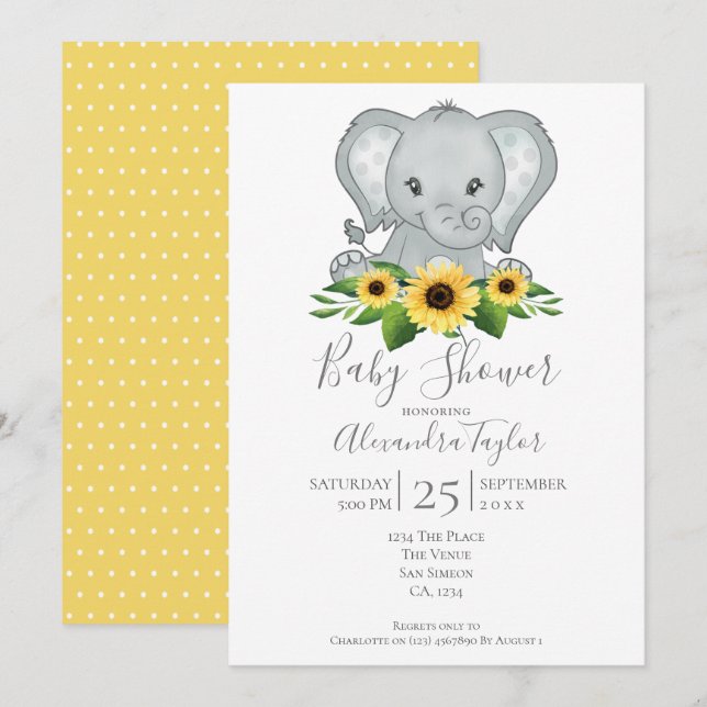 Convites Chá de fraldas Elefante Cento Personalizado (Frente/Verso)