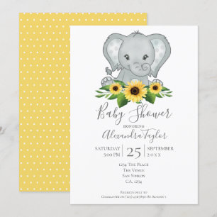 Convites Chá de fraldas Elefante Cute Personalizado
