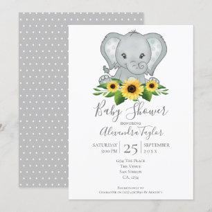 Convites Chá de fraldas Elefante Cute Personalizado
