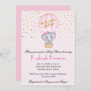 Convites Chá de fraldas Elefante De Bebê Balão De Ar Quente