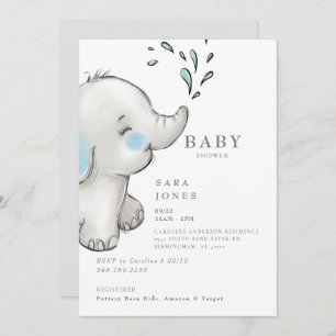 Convites Chá de fraldas Elefante de Cinza Bonita