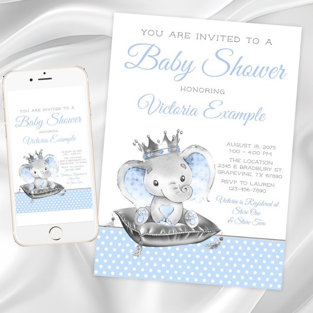 Convites Chá de fraldas Elefante Príncipe Elefante (Boy Elephant Baby Shower Invitation. Instant download and printed invitations available.)