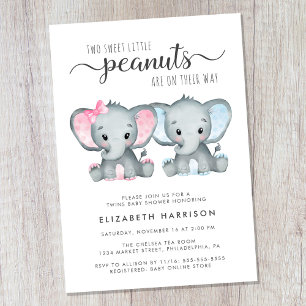 Convites Chá de fraldas Elefante Twin Girl