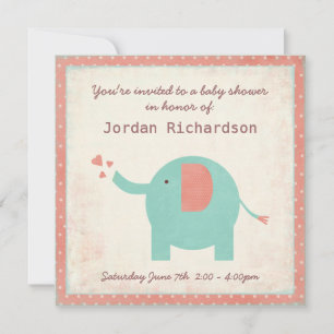 Convites Chá de fraldas Elefante Unisex Retro