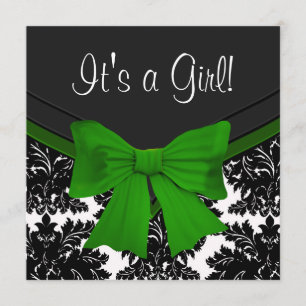 Convites Chá de fraldas Elegante Black Damask Emerald Green