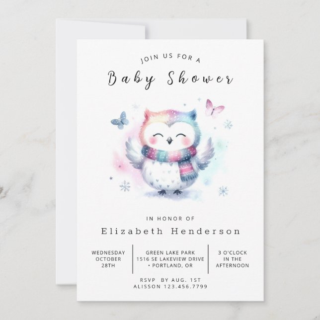 Convites Chá de fraldas Elegante Bohemian Owl (Frente)