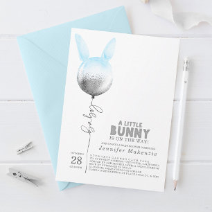 Convites Chá de fraldas Elegante de Balão Azul Bunny