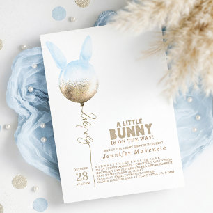 Convites Chá de fraldas Elegante de Balão Azul Bunny