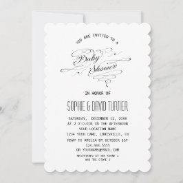 Convites Chá de fraldas Elegante de Caligrafia Branca e Pre