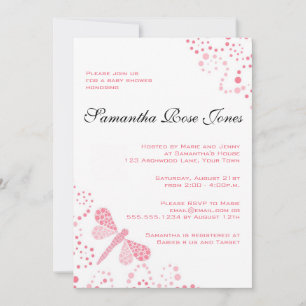 Convites Chá de fraldas Elegante de Dragonfly Rosa e Branc