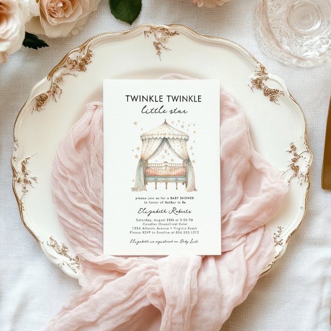 Convites Chá de fraldas Elegante de Estrela Pequena Grelha (Twinkle Twinkle Little Star Baby Shower Invitation )